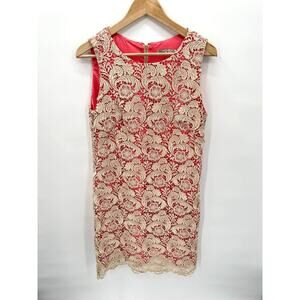 ELIZA J Gold & Pink Lace Overlay Sleeveless Shift Dress // 10